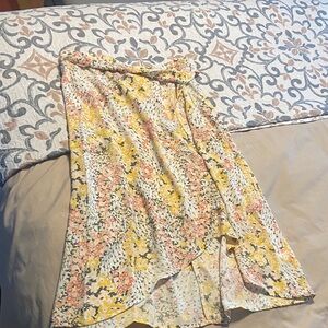 LOFT Yellow Floral Midi Skirt